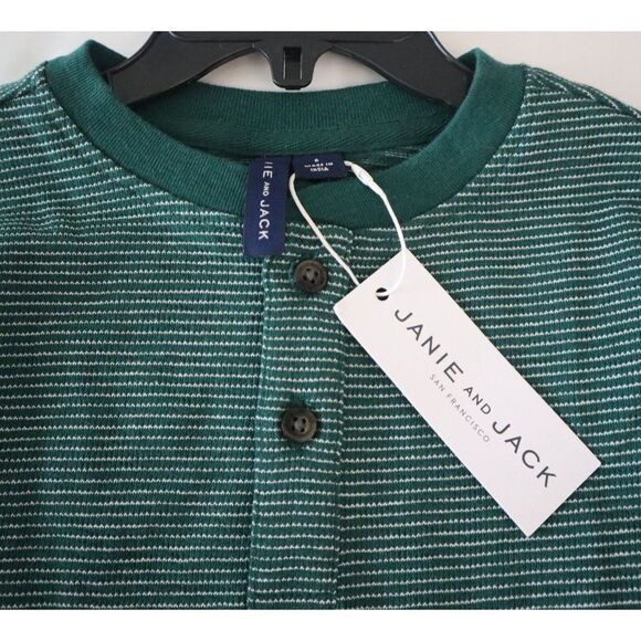 Janie and Jack JJ904 Boy's Sz 6 Enchanted Forest Green Striped L/S Henley Shirt - Picture 3 of 5
